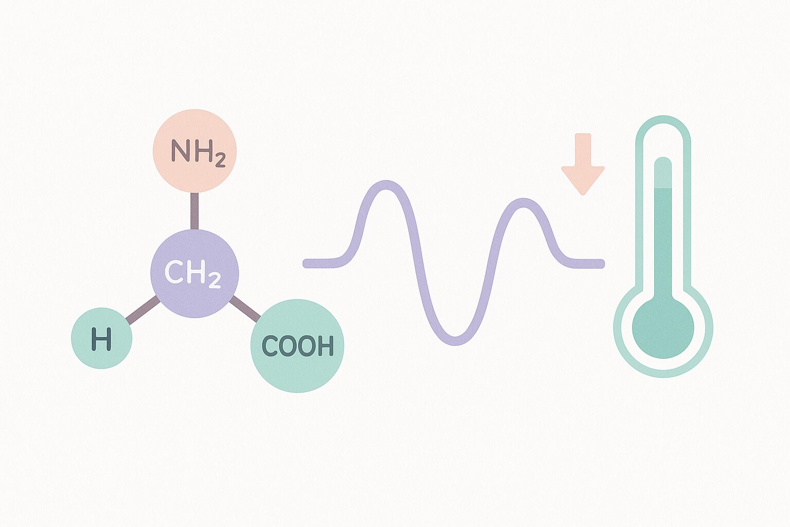 Editorial illustration of a glycine molecule beside a deep-sleep wave